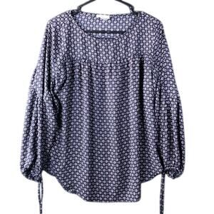 LOFT Outlet Womens Blouse Black Pattern Crew Neck Long Sleeve Tie Small